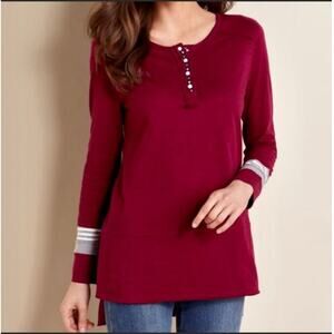 Soft Surroundings Fairmont Tunic Top Dark Red Henley Snap Size Medium